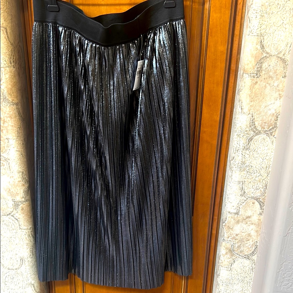 Gap Gray A-Line Pleated Skirt Metallic Cocktail Skirt